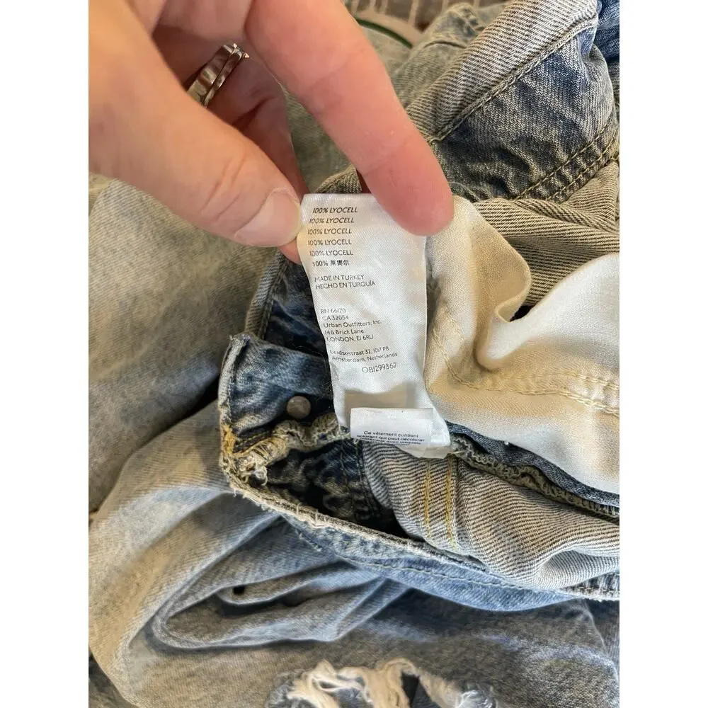 Free People Light Blue Distressed Denim Overalls